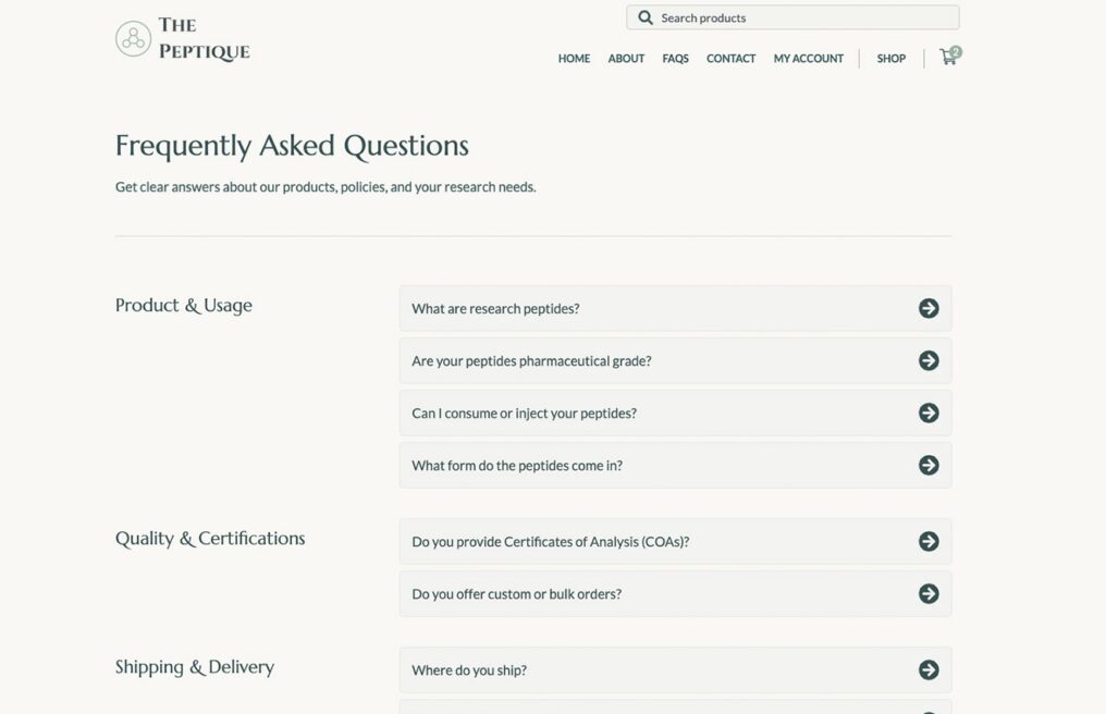 The Peptique — WooCommerce WordPress website by Bound By